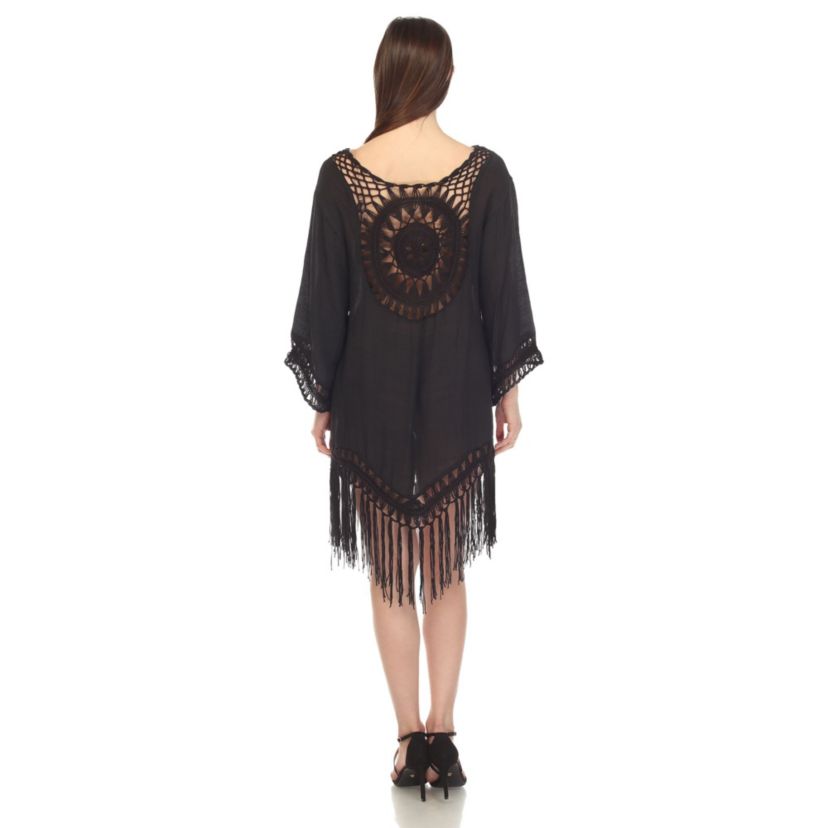 Womens Crocheted Fringed Trim Dress Cover Up