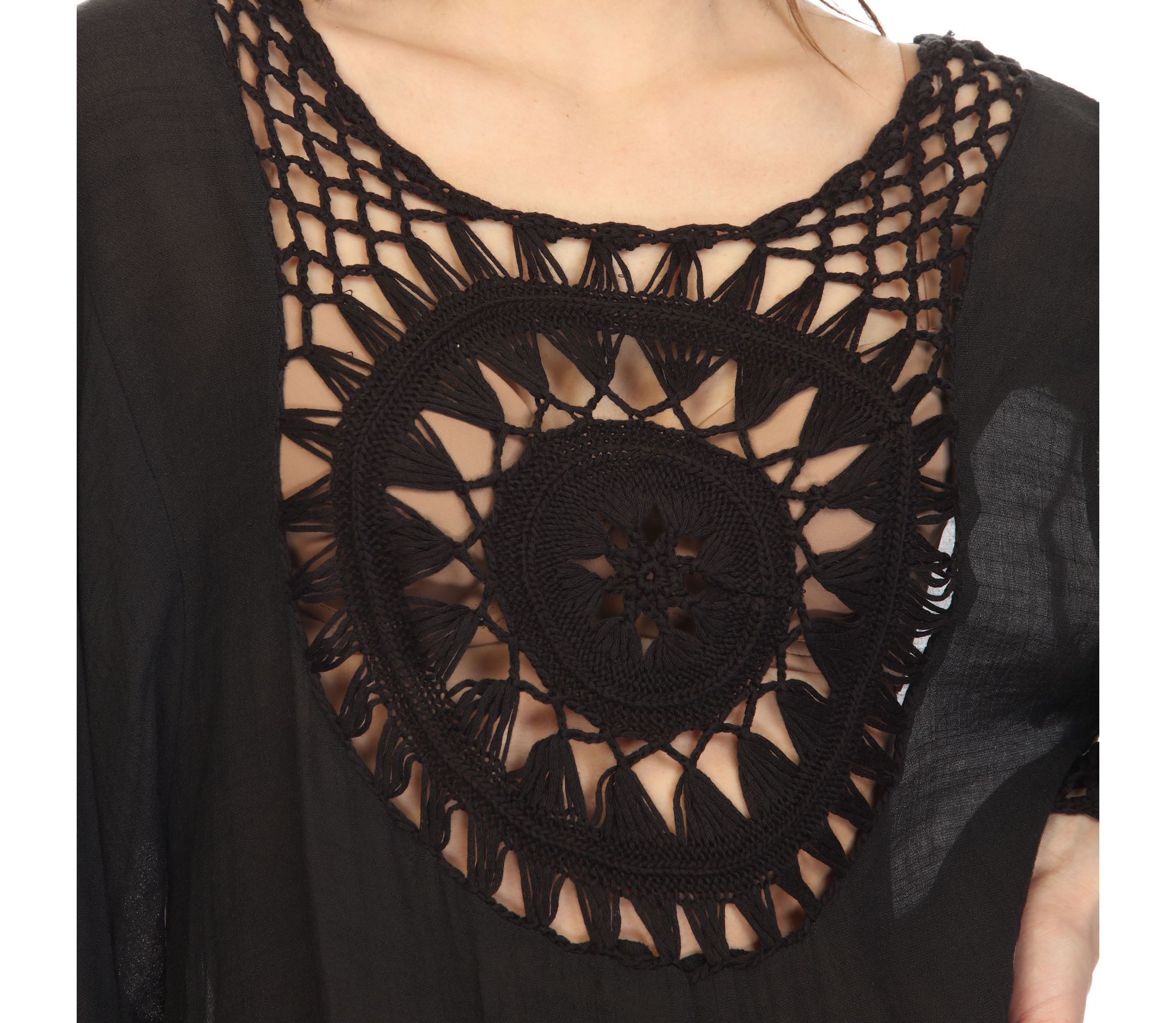 Womens Crocheted Fringed Trim Dress Cover Up