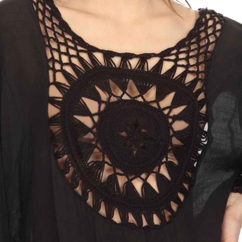 Womens Crocheted Fringed Trim Dress Cover Up