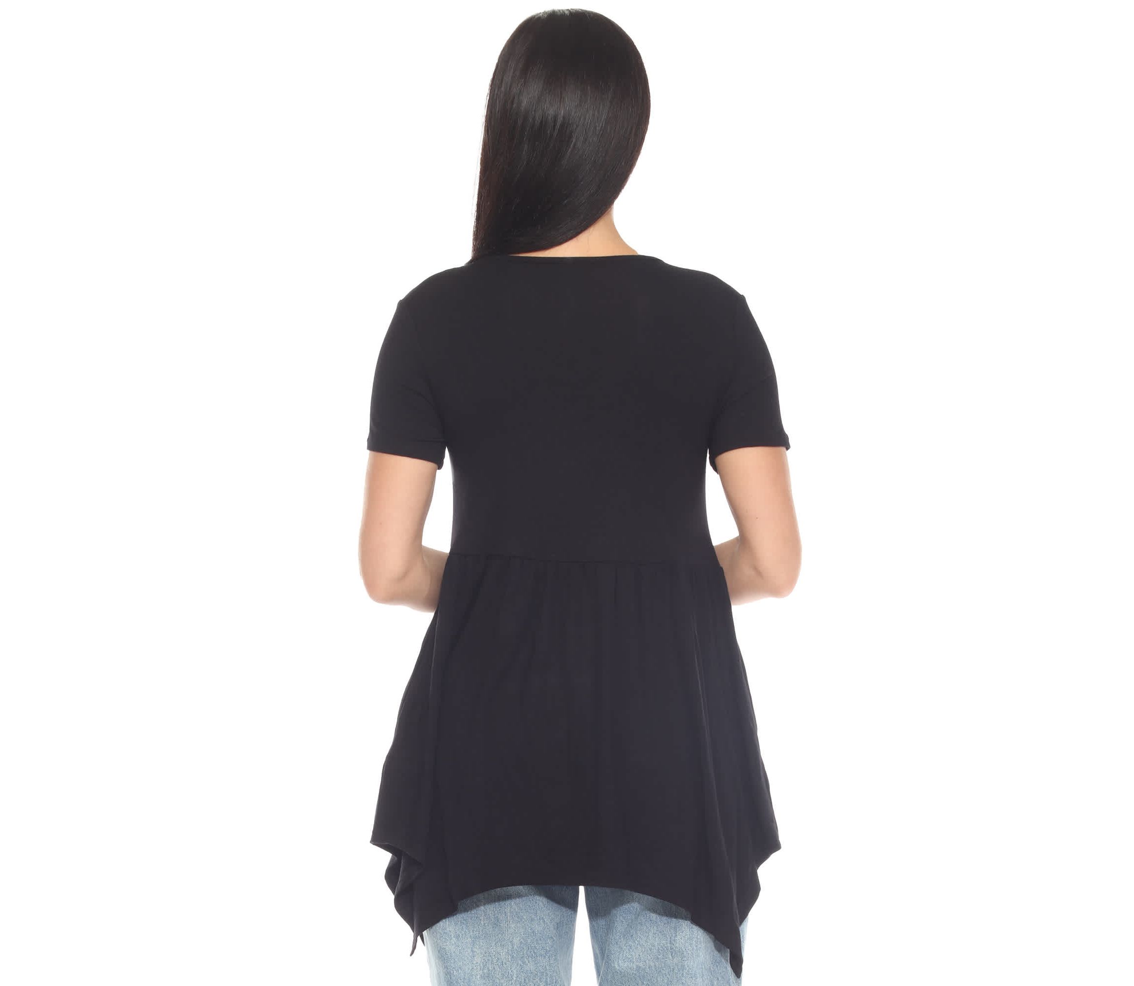 Womens Short Sleeve Shirred Front Knit Tunic Top with Pockets