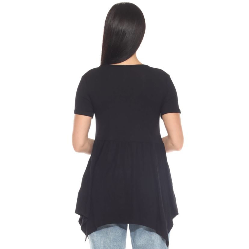 Womens Short Sleeve Shirred Front Knit Tunic Top with Pockets