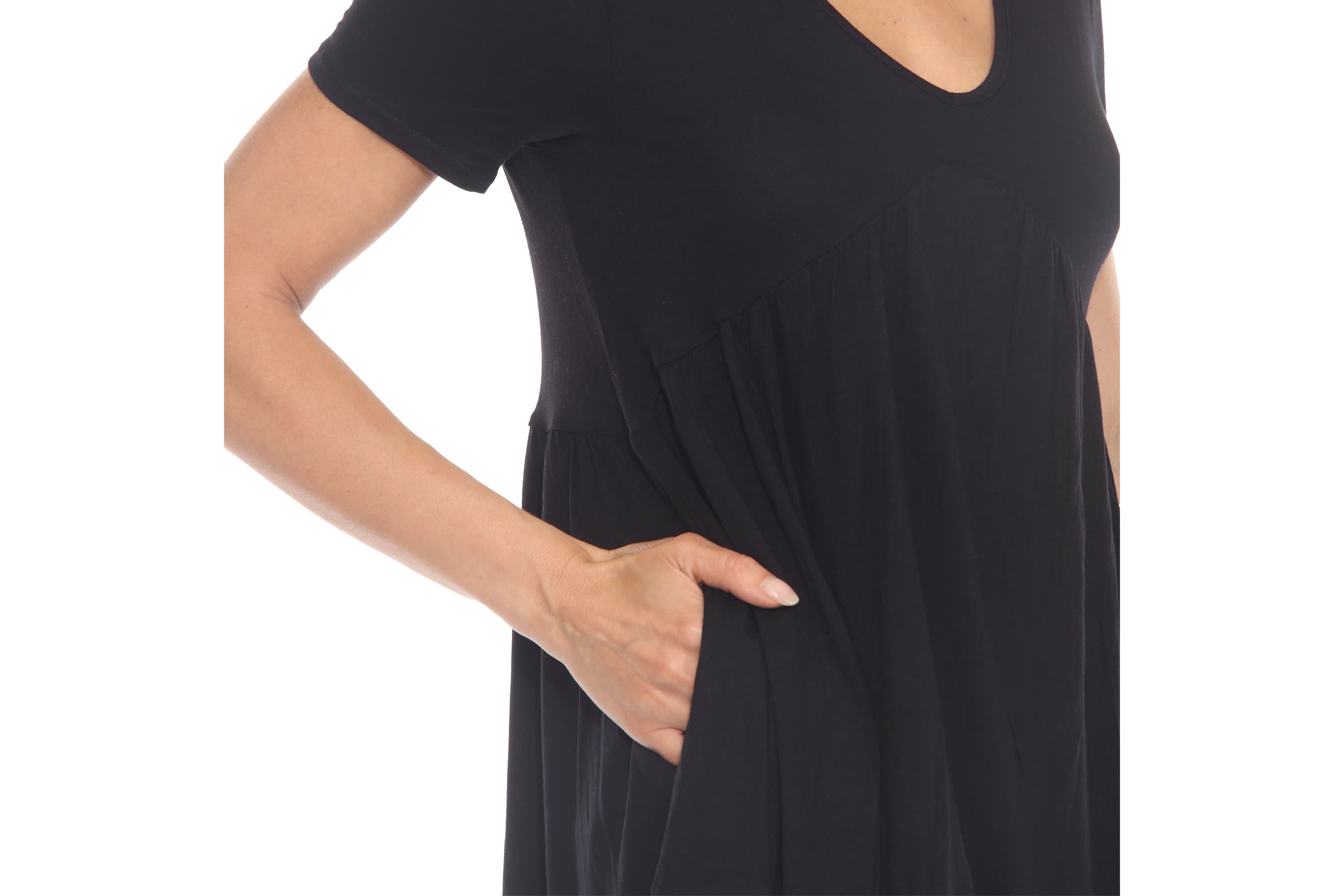 Womens Short Sleeve Shirred Front Knit Tunic Top with Pockets