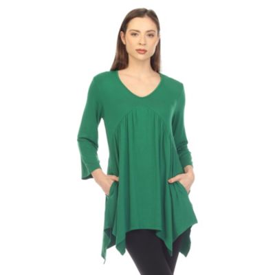 White Mark Women's Empire Cut V-Neck Tunic Top, Green, Medium