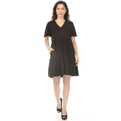 White Mark Women's V-Neck Short Sleeve Dress