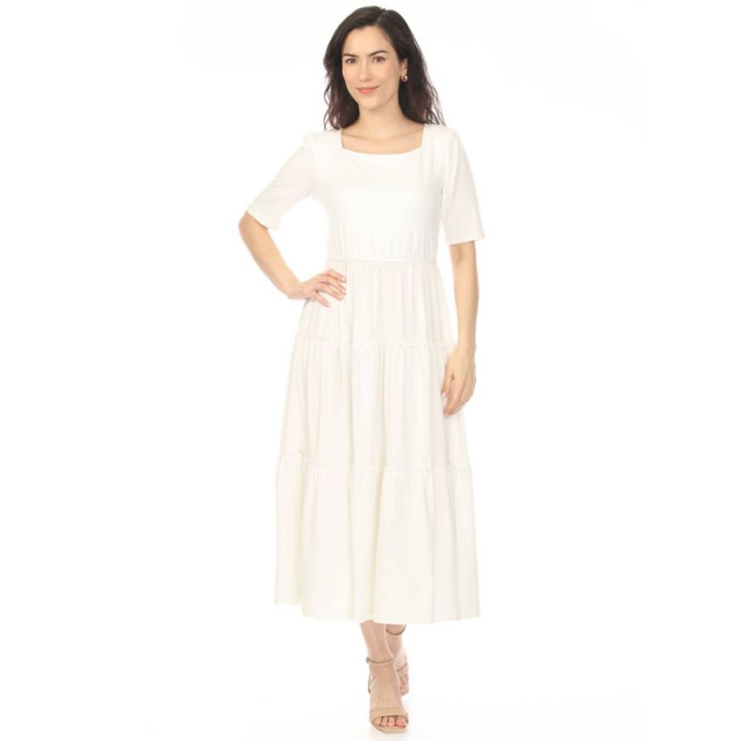White Mark Women's Square Neck Short Sleeve Tiered Dress | Belk