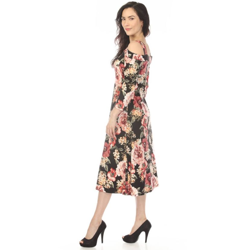 White Mark Women's Cold Shoulder 3/4 Sleeve Dress, Black, Medium