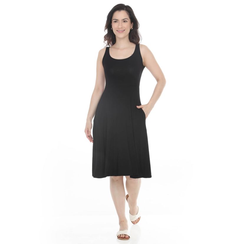 belk black and white dresses White Mark Women's Scoop Neck Fit & Flare Tank Midi Dress Black / L