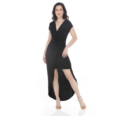 White Mark Women's Twist Front High Low Skirt Built in Skirt Maxi Dress