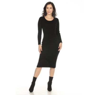 belk red sweater dress White Mark Women's Long Sleeve Rib Midi Sweater Dress, Red