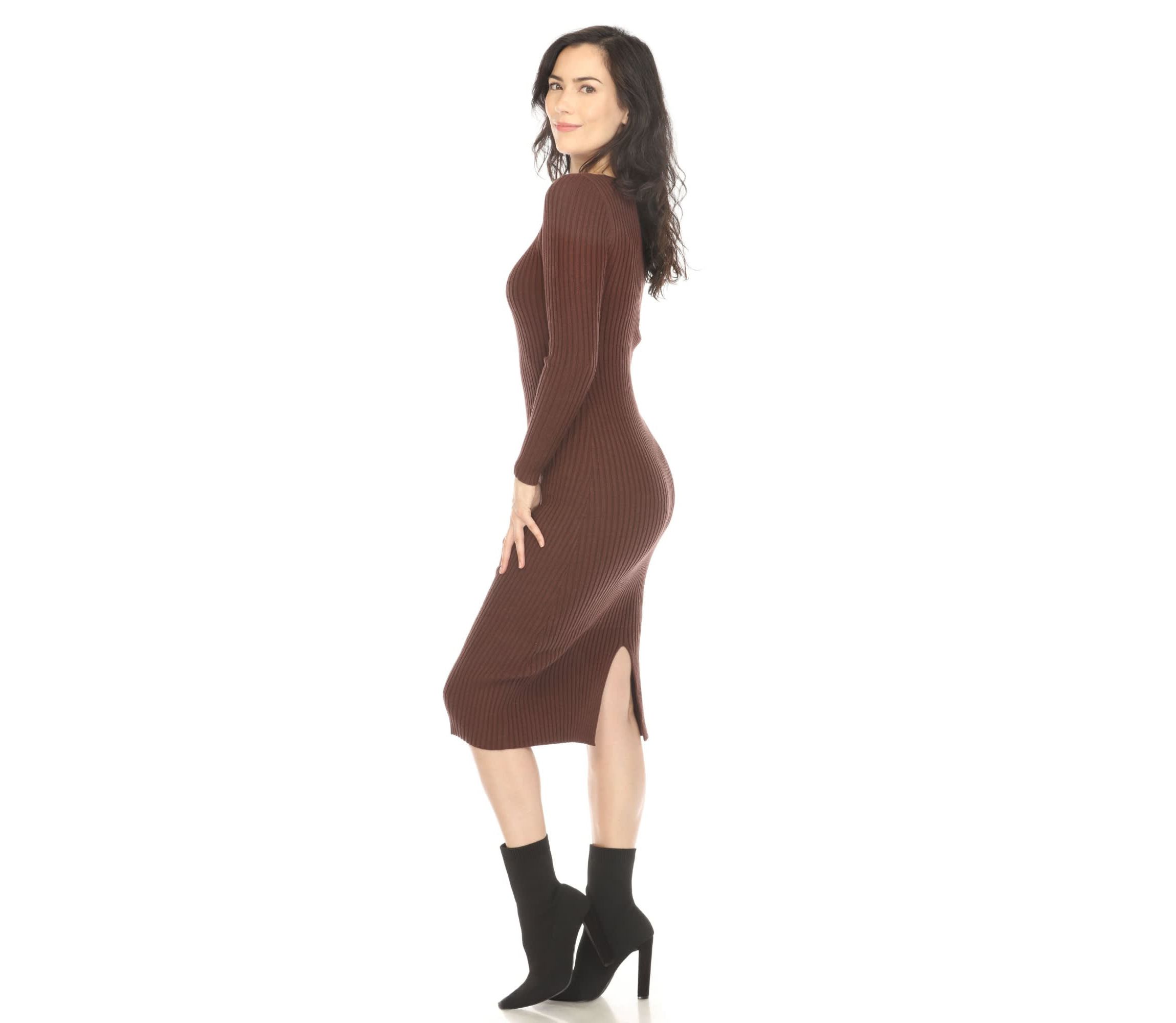 Long Sleeve Rib Midi Sweater Dress