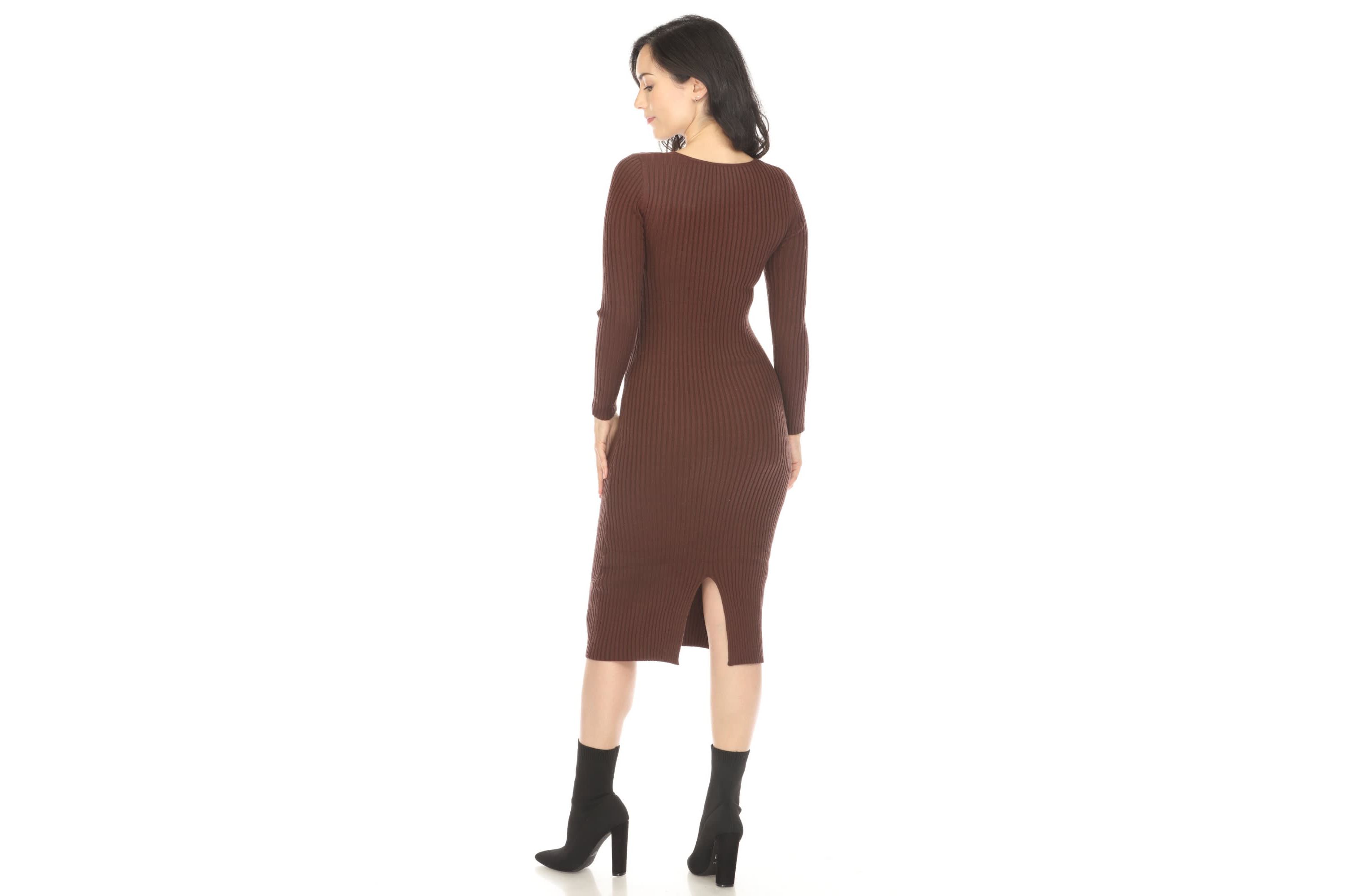 Long Sleeve Rib Midi Sweater Dress
