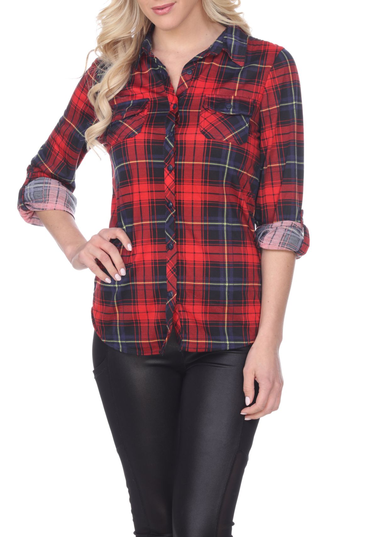 Womens Oakley Stretchy Plaid Roll Cuff Top