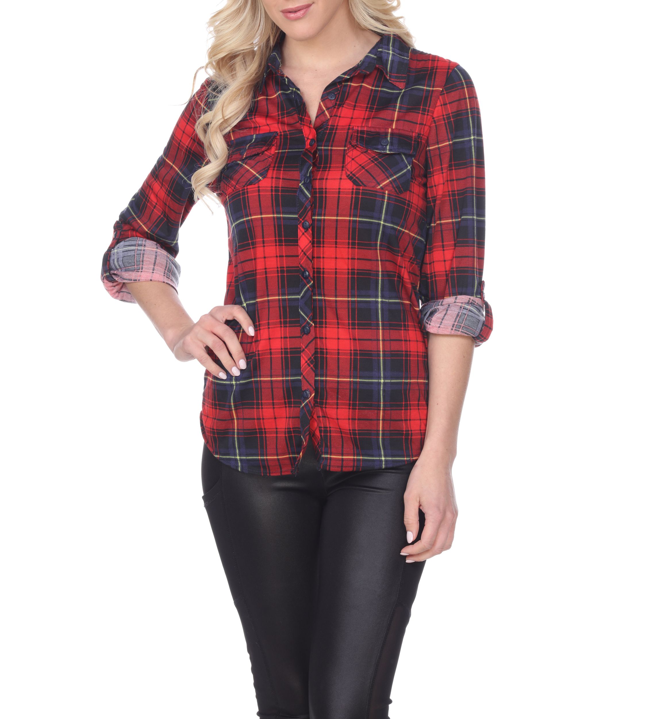 Womens Oakley Stretchy Plaid Roll Cuff Top