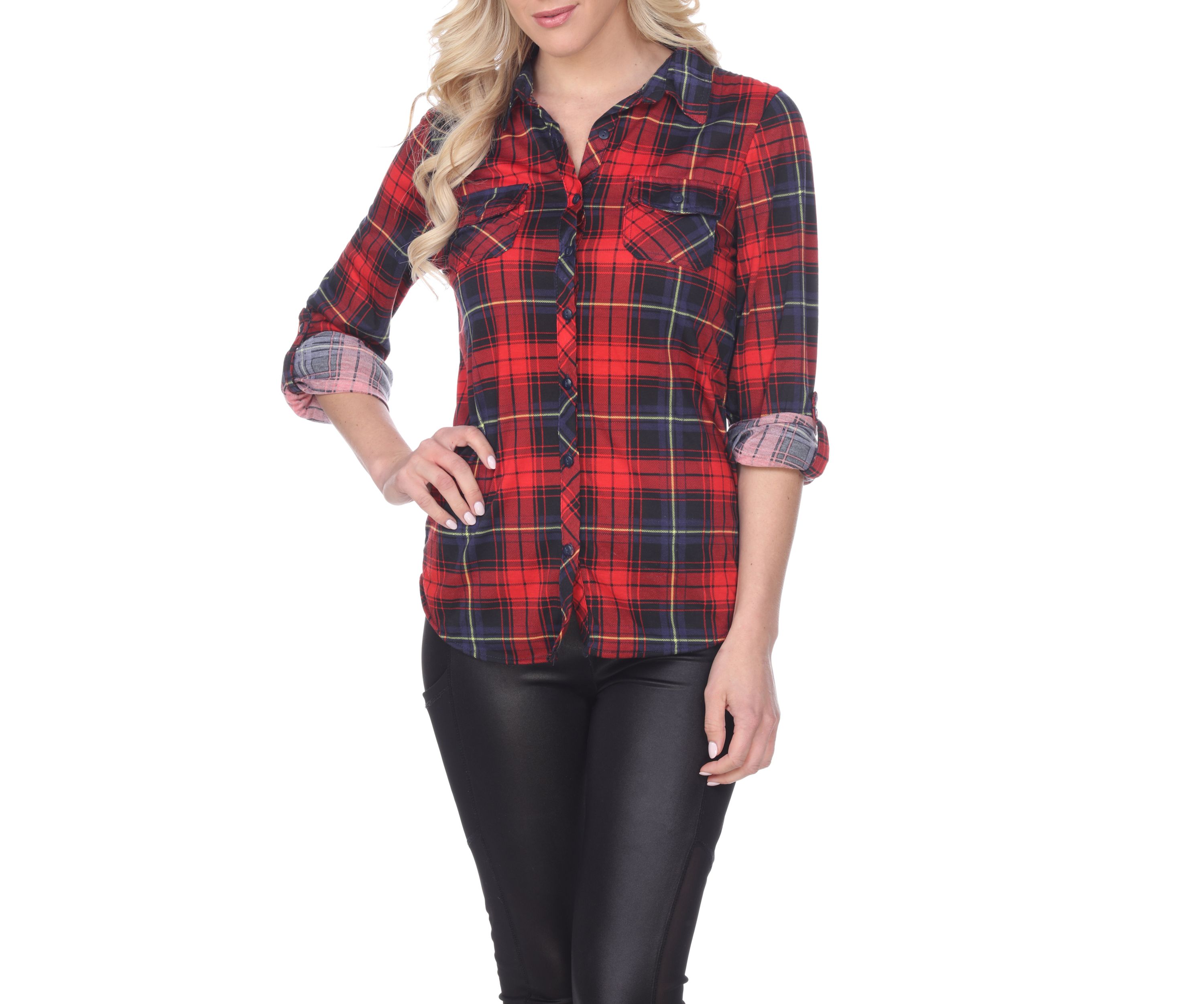 Womens Oakley Stretchy Plaid Roll Cuff Top