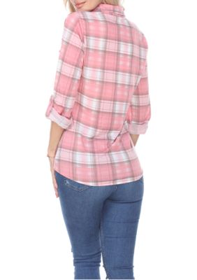 Women's Oakley Stretchy Plaid Roll Cuff Top