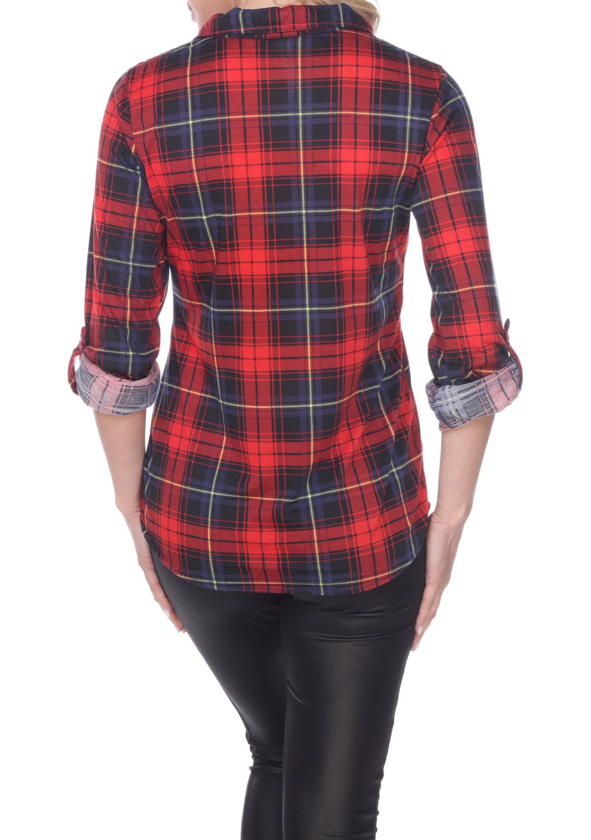 Womens Oakley Stretchy Plaid Roll Cuff Top