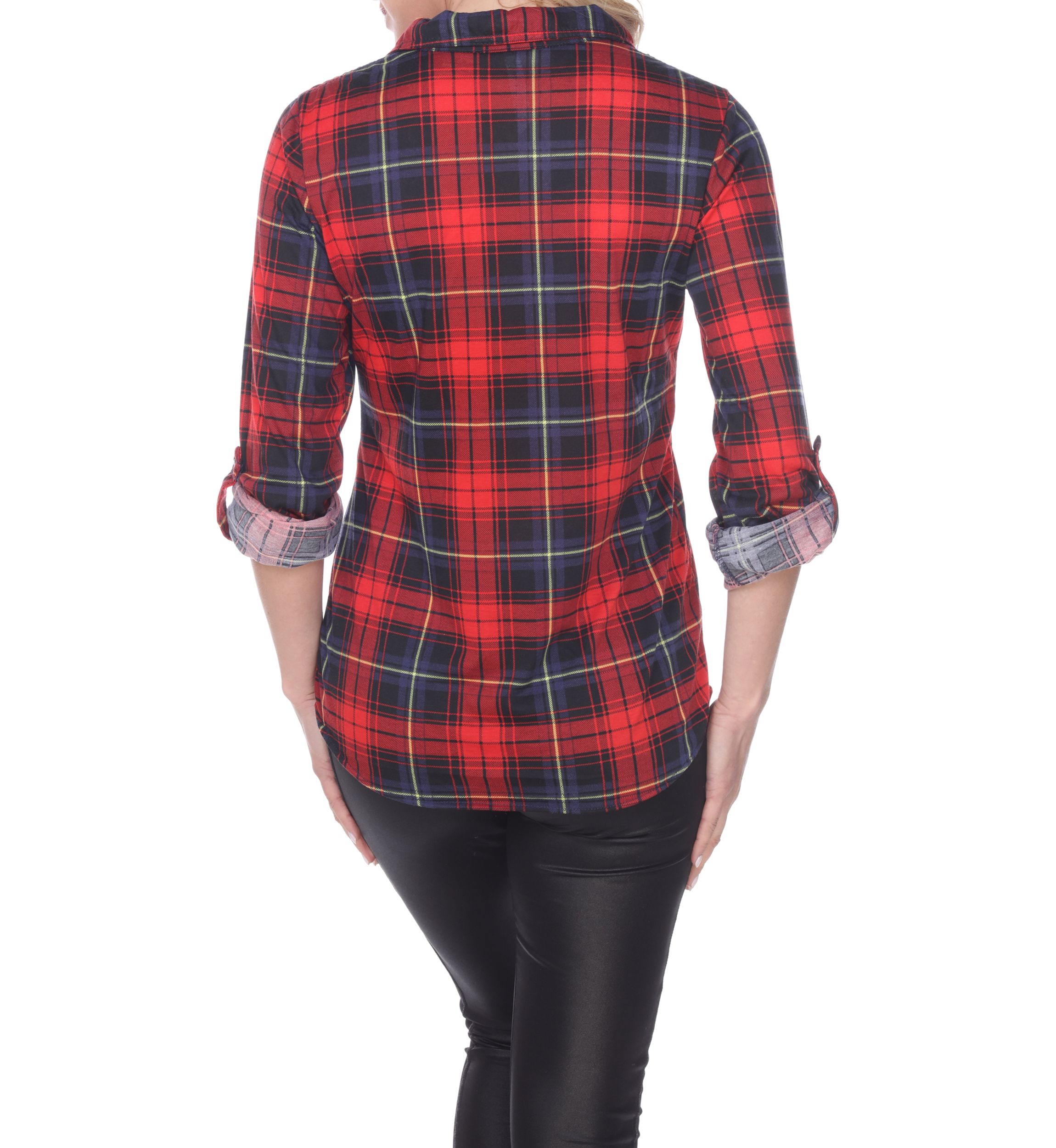 Womens Oakley Stretchy Plaid Roll Cuff Top