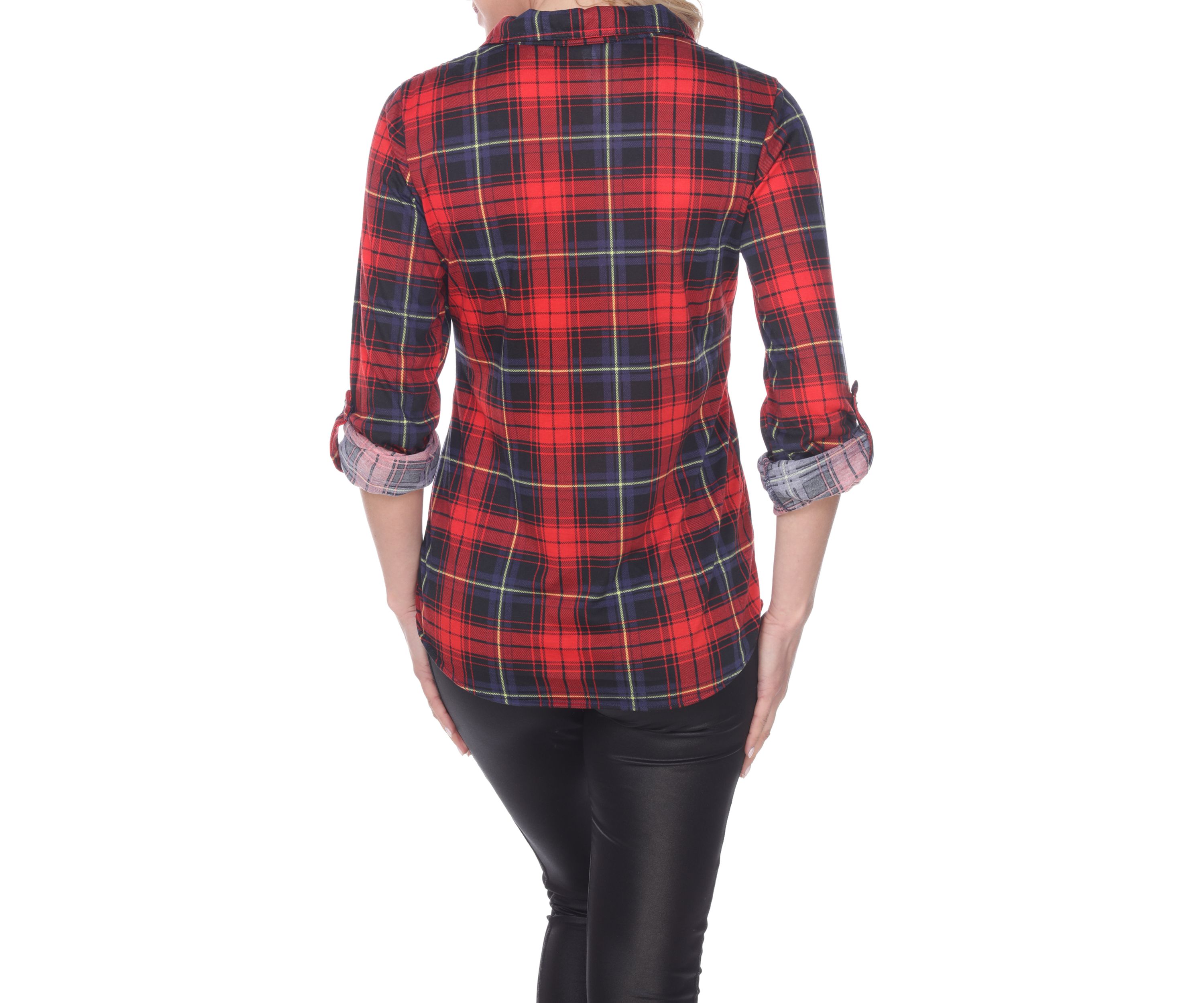 Womens Oakley Stretchy Plaid Roll Cuff Top