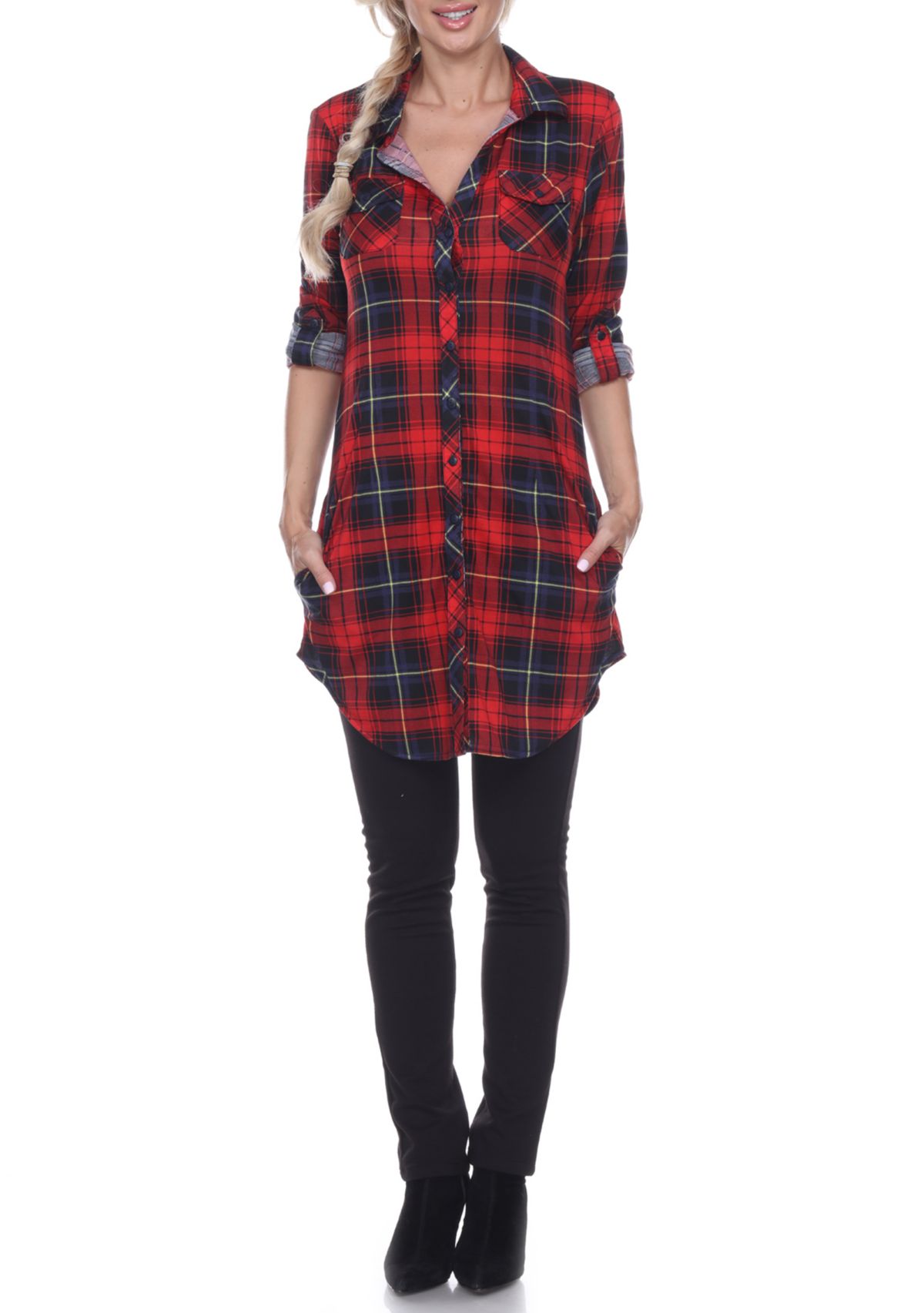 Piper Stretchy Plaid Roll Cuff Tunic