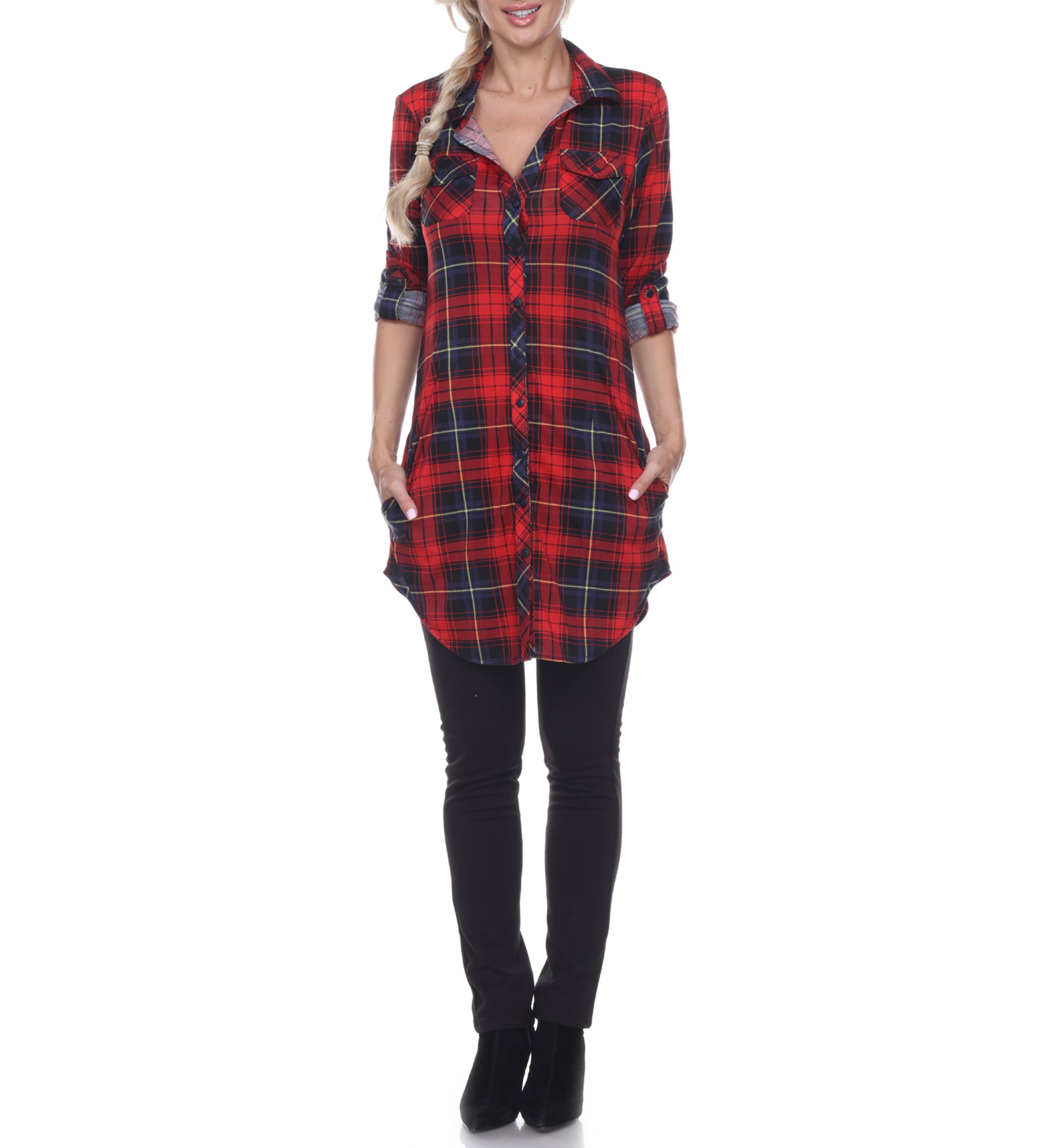 Piper Stretchy Plaid Roll Cuff Tunic