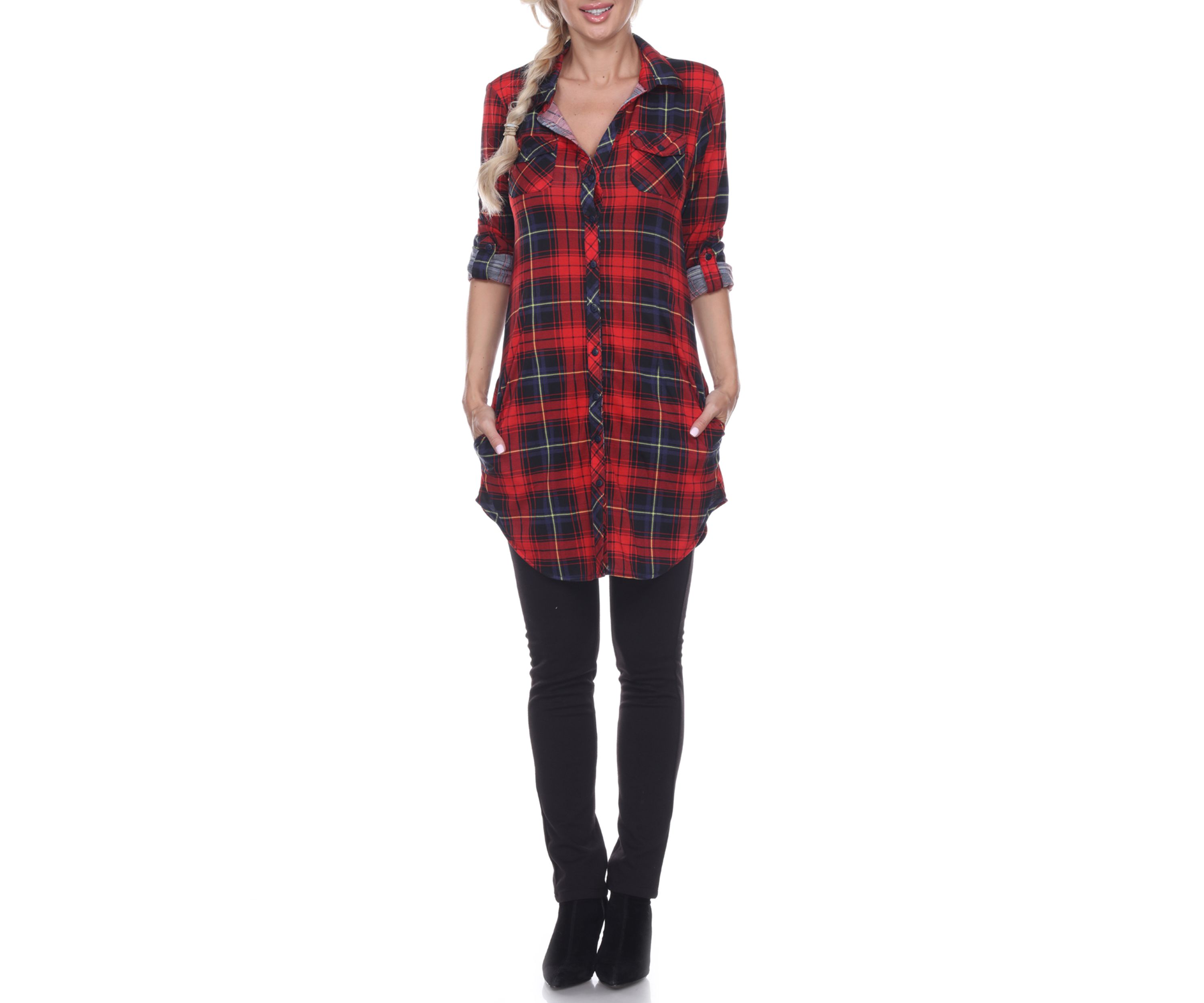 Piper Stretchy Plaid Roll Cuff Tunic