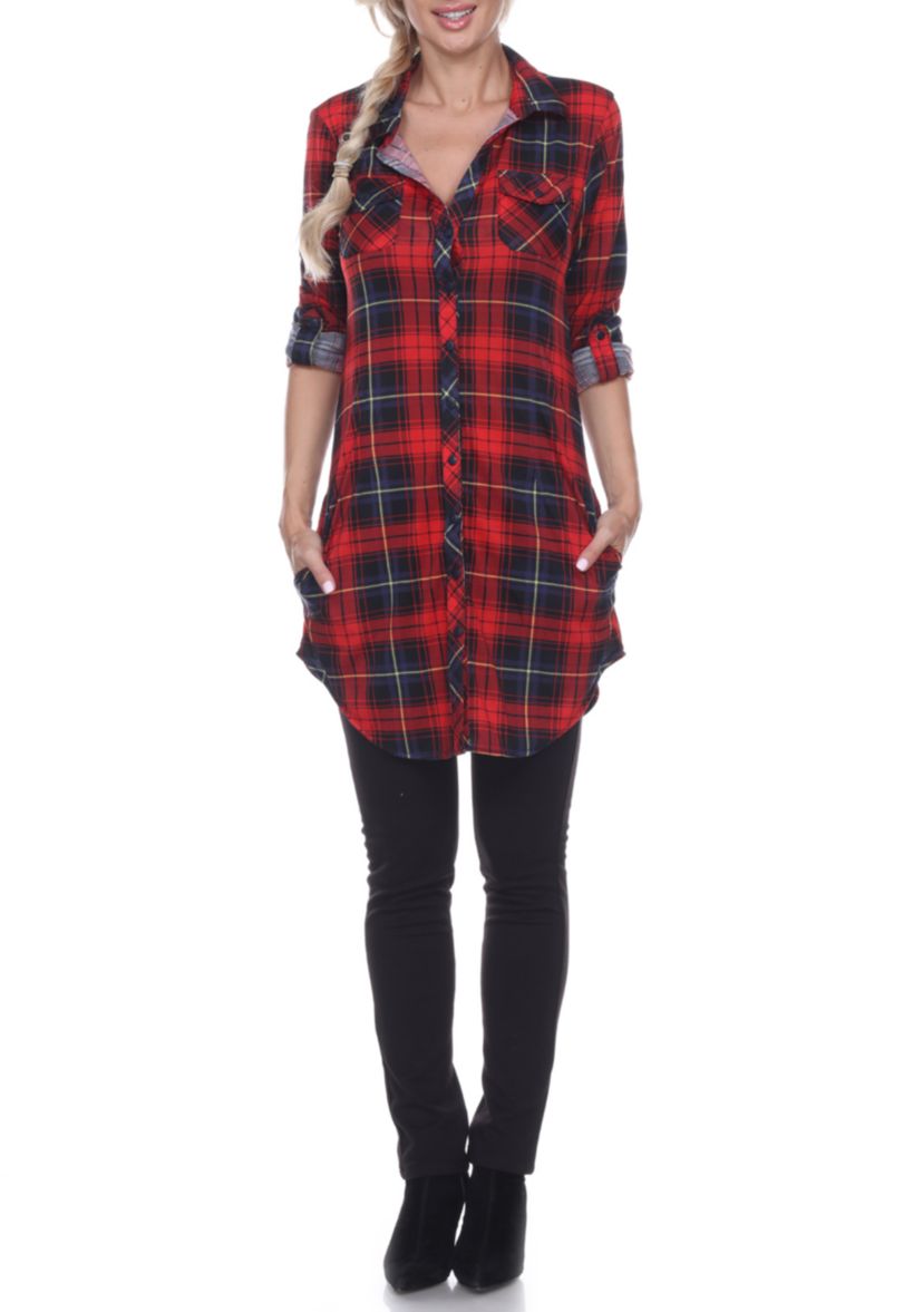 Piper Stretchy Plaid Roll Cuff Tunic