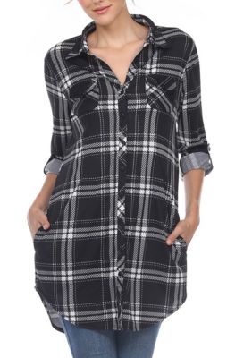 White Mark Women's Plaid Tunic Shirt