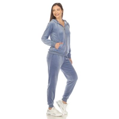 Women's White Mark Rhinestone 2-Piece Velour Tracksuit Set