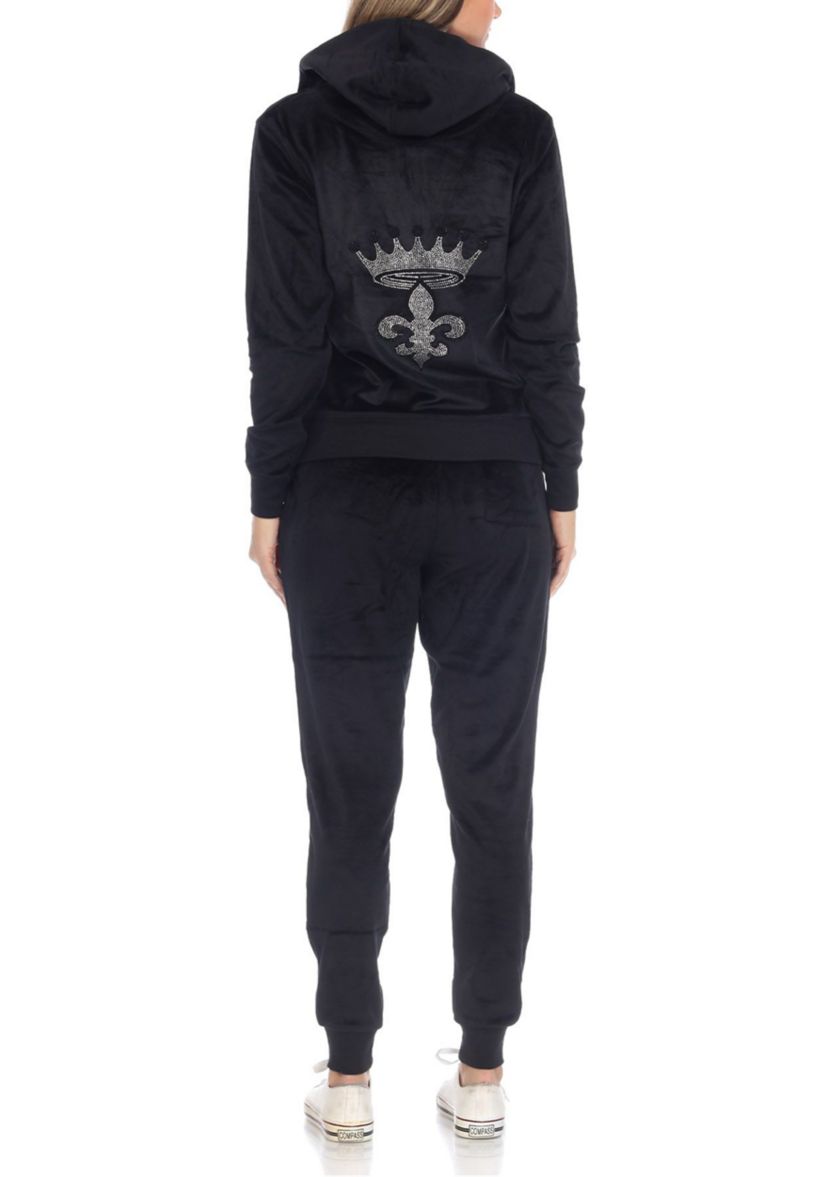 Rhinestone 2 Piece Velour Tracksuit Set