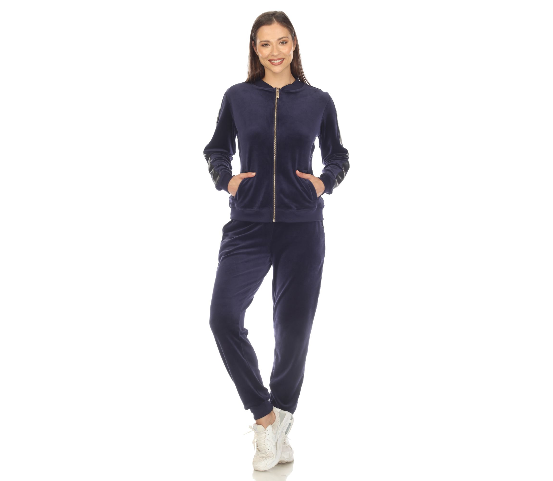 2-Piece Velour with Faux Leather Stripe