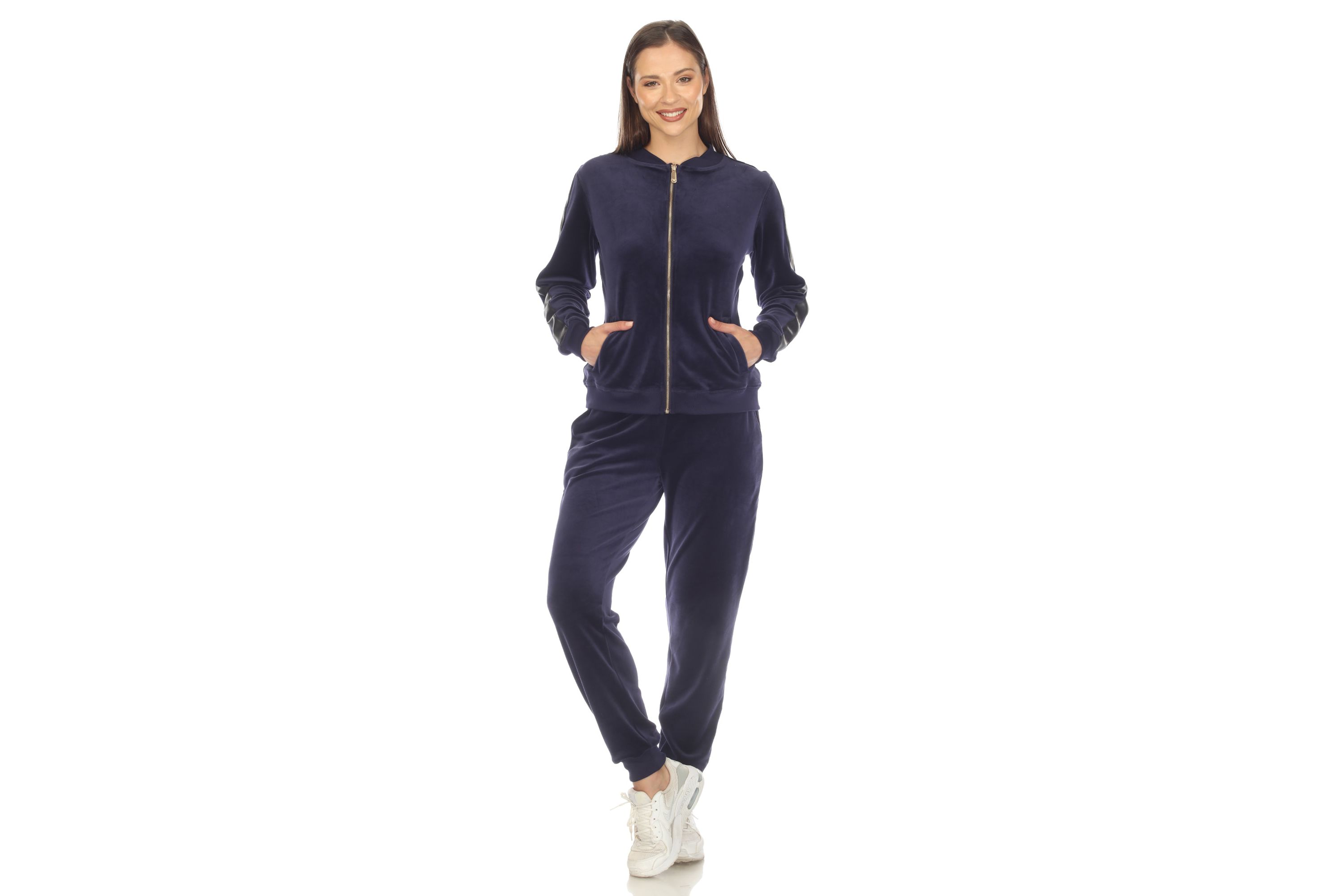 2-Piece Velour with Faux Leather Stripe
