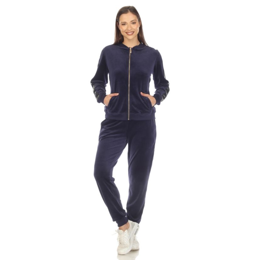 2-Piece Velour with Faux Leather Stripe