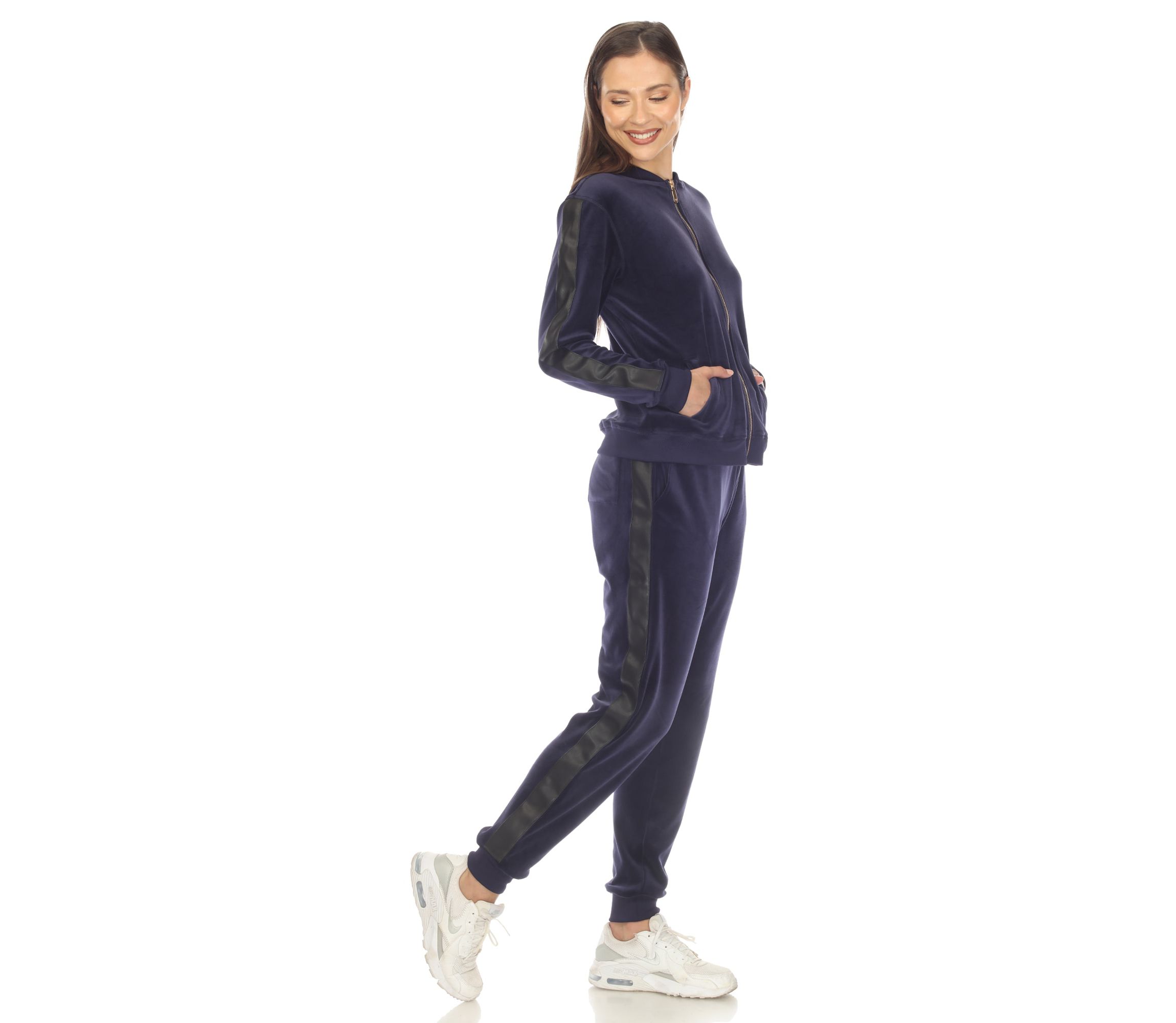 2-Piece Velour with Faux Leather Stripe