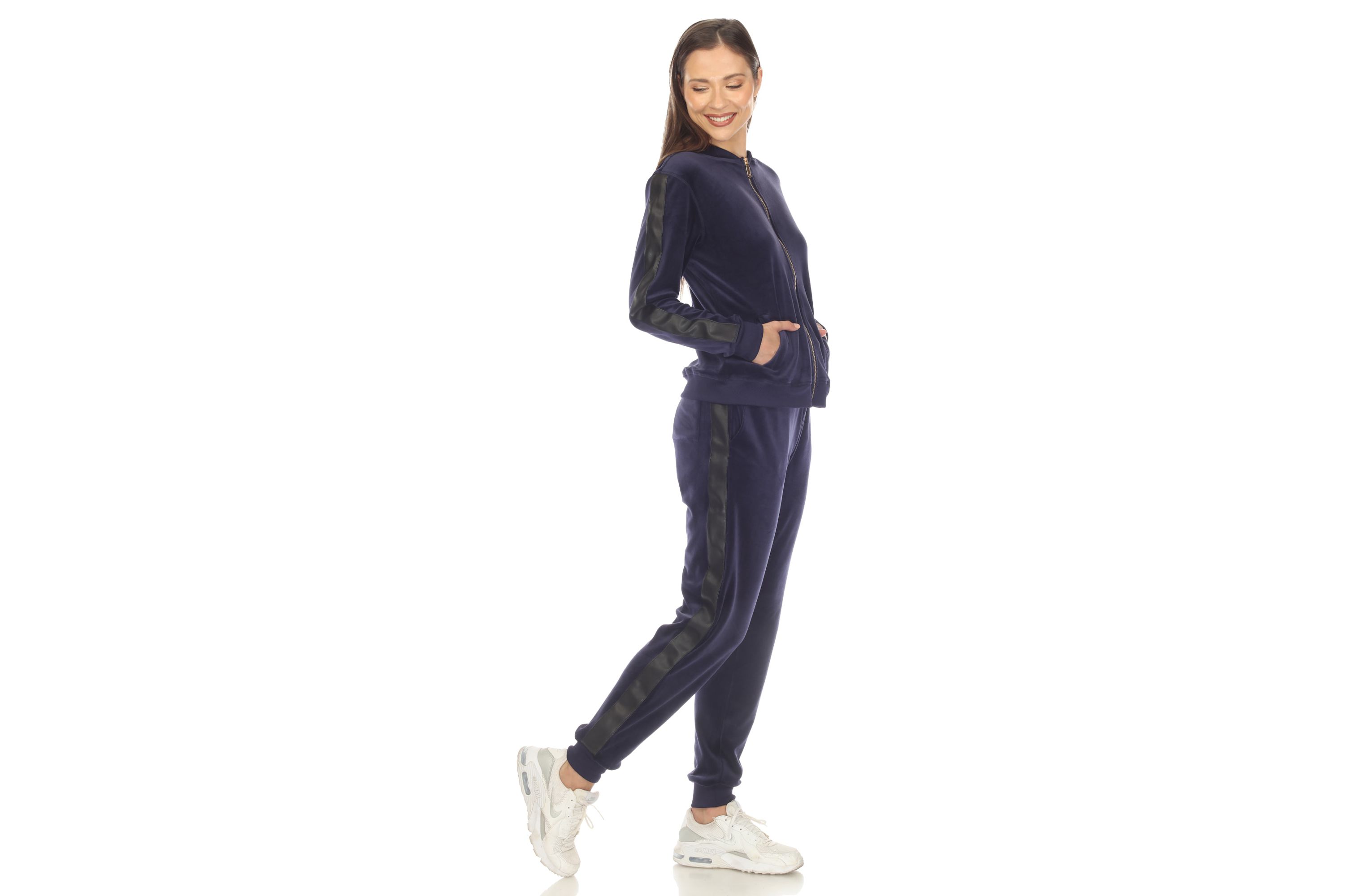 2-Piece Velour with Faux Leather Stripe