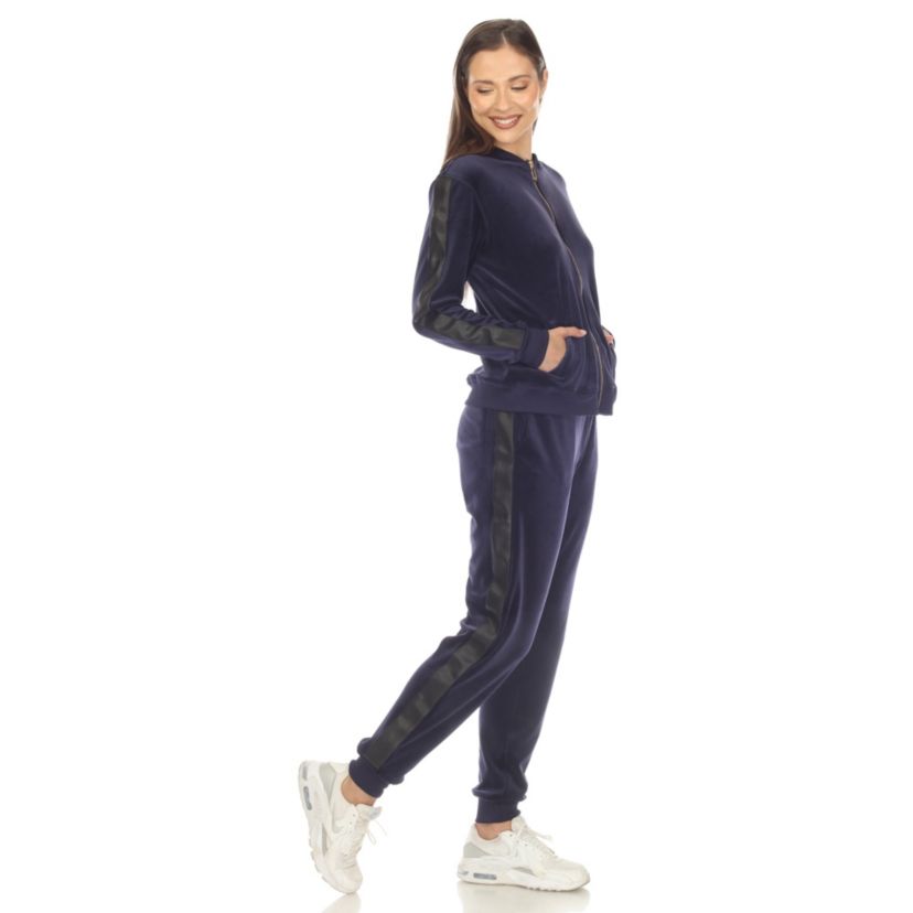 2-Piece Velour with Faux Leather Stripe