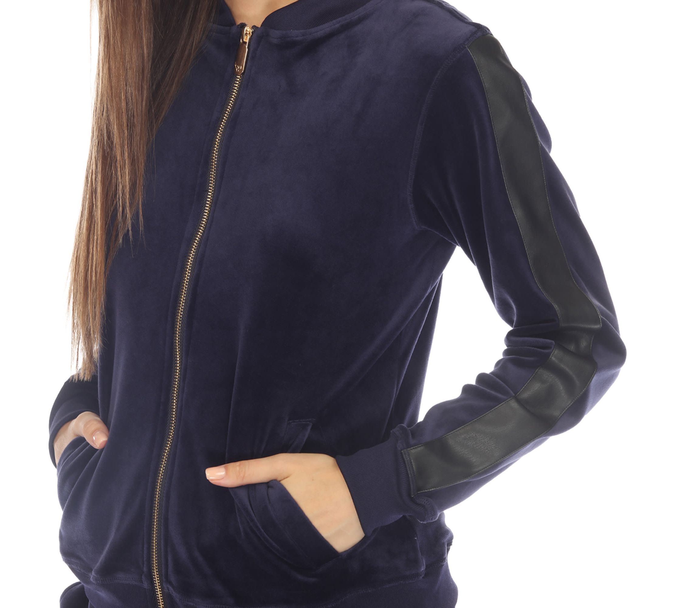 2-Piece Velour with Faux Leather Stripe