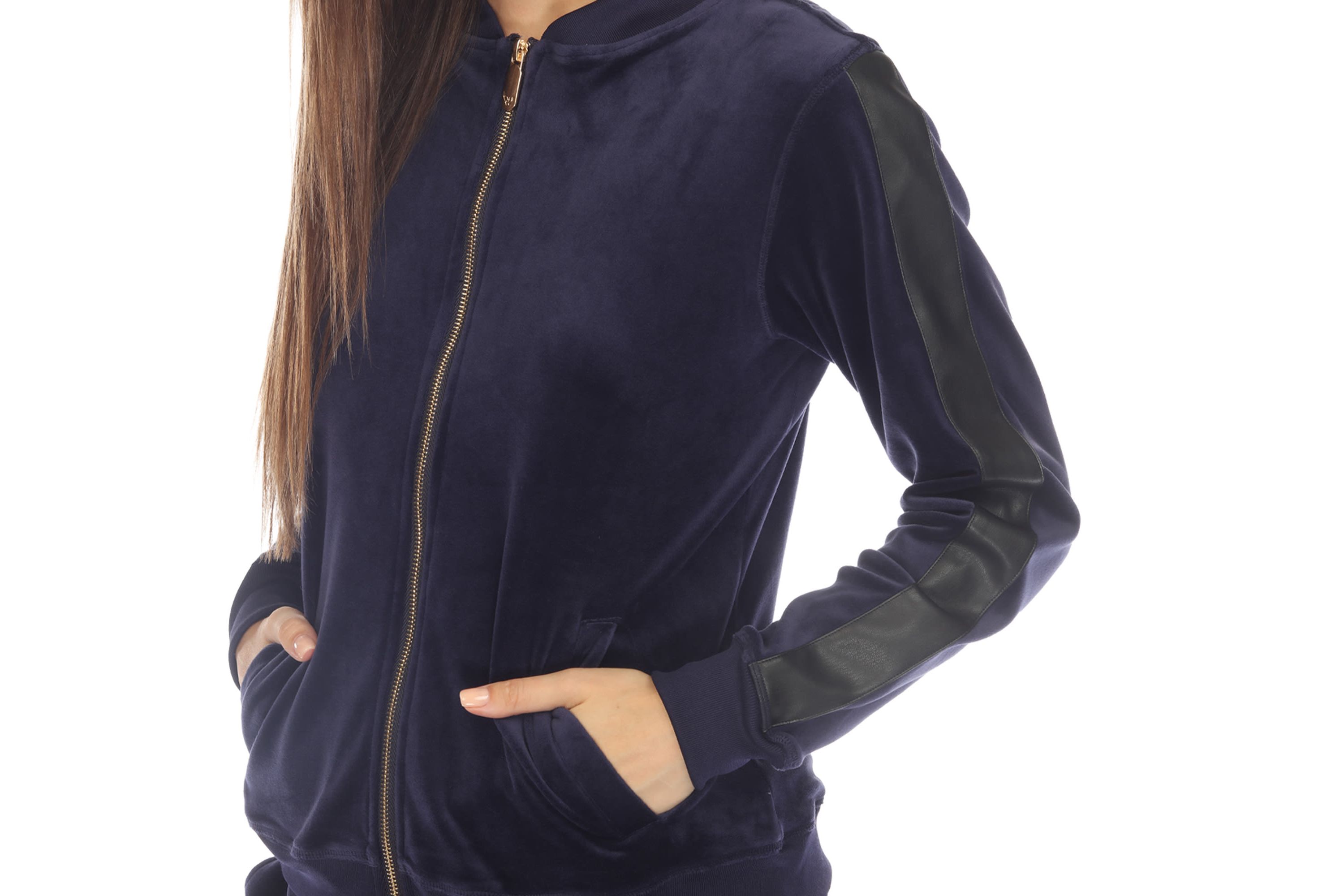 2-Piece Velour with Faux Leather Stripe