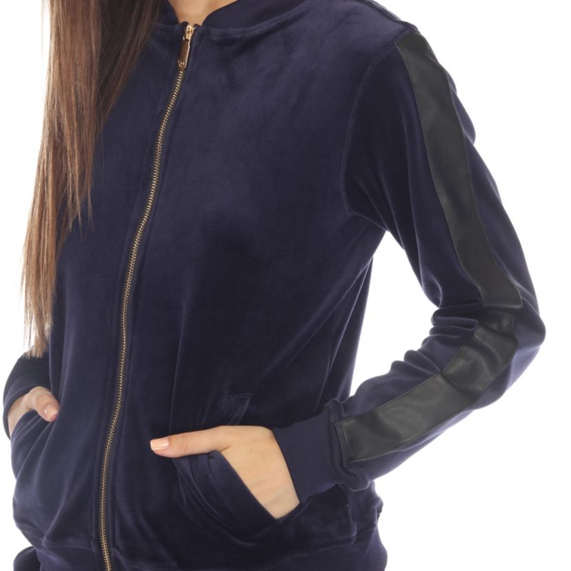 2-Piece Velour with Faux Leather Stripe