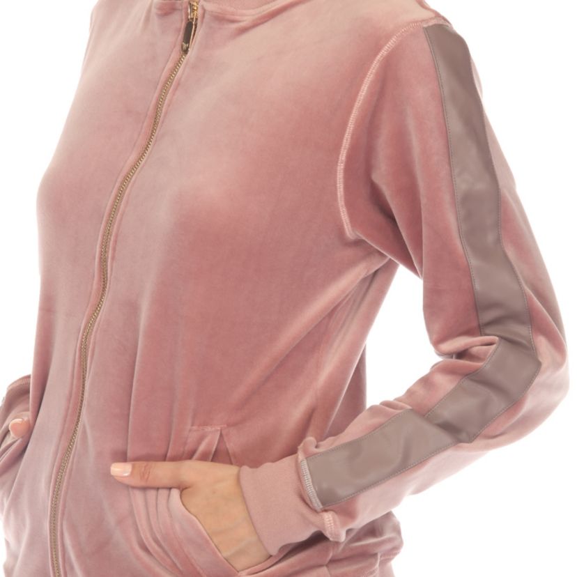 2-Piece Velour with Faux Leather Stripe