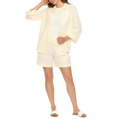 White Mark Women's Gauze Button-Front Shirt & Shorts Set, Ivory, XL