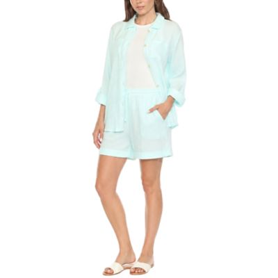 White Mark Women's Gauze Button-Front Shirt & Shorts Set, Mint, XL