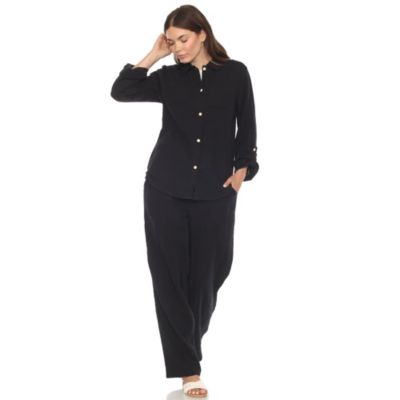 White Mark Women's Long Sleeve Button Down Cotton Gauze Set