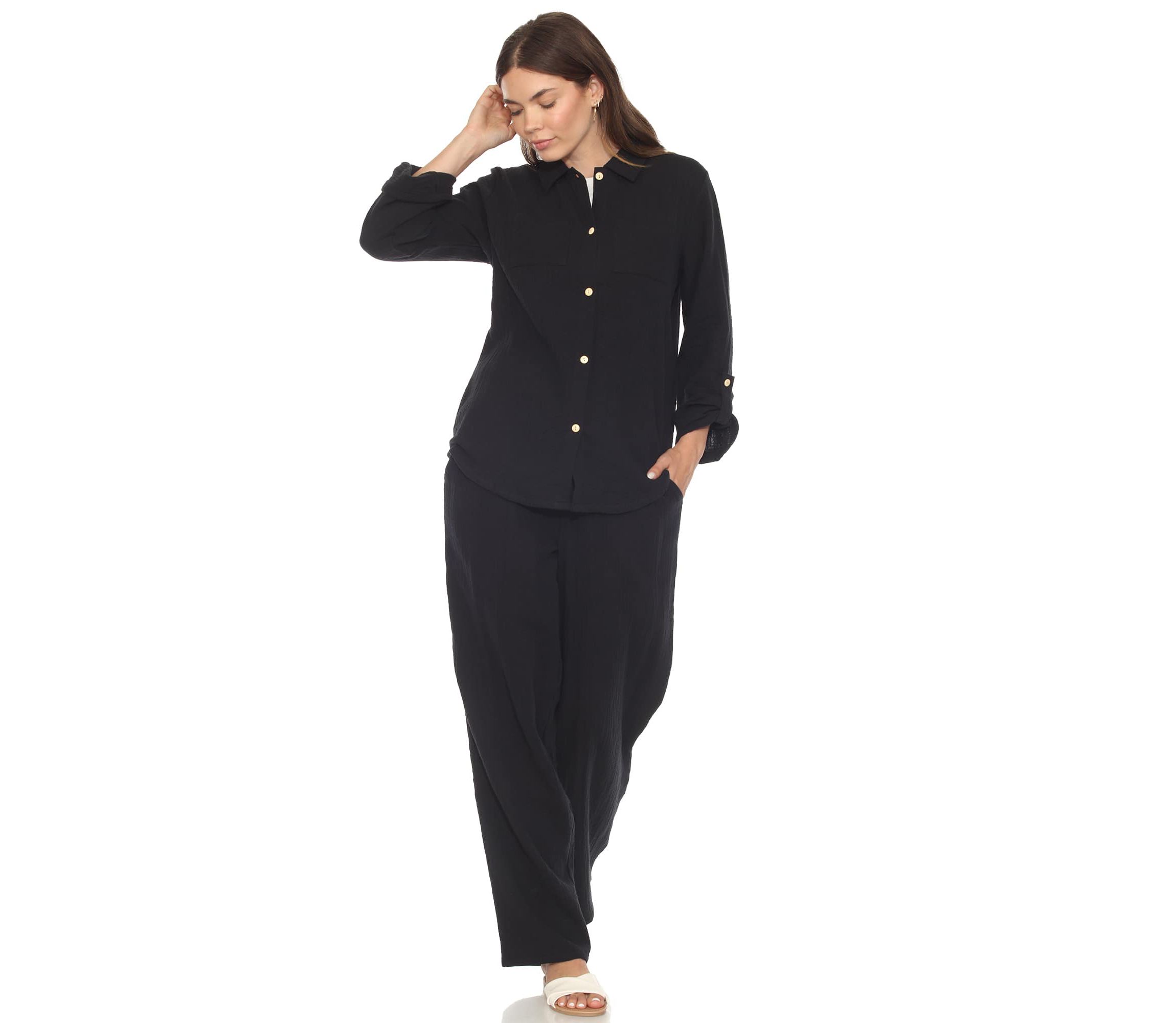 Womens Long Sleeve Button Down Cotton Gauze Set