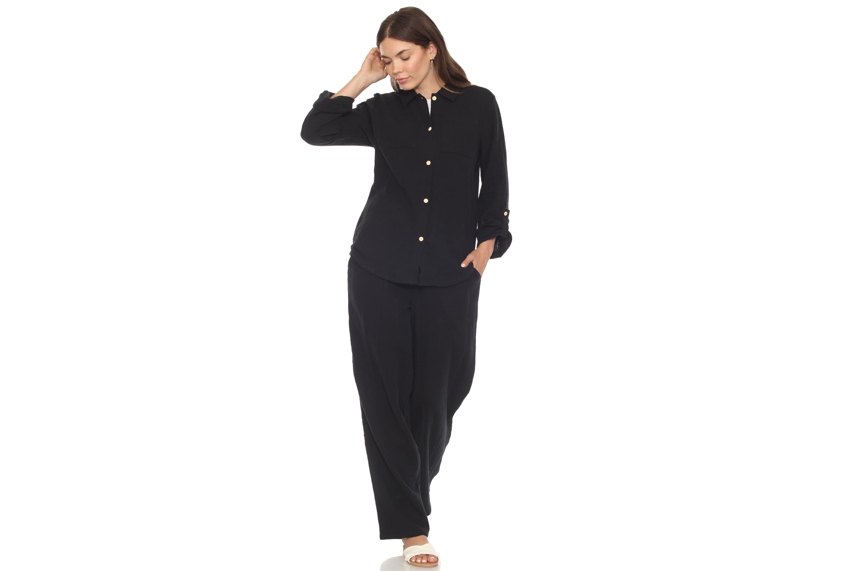 Womens Long Sleeve Button Down Cotton Gauze Set