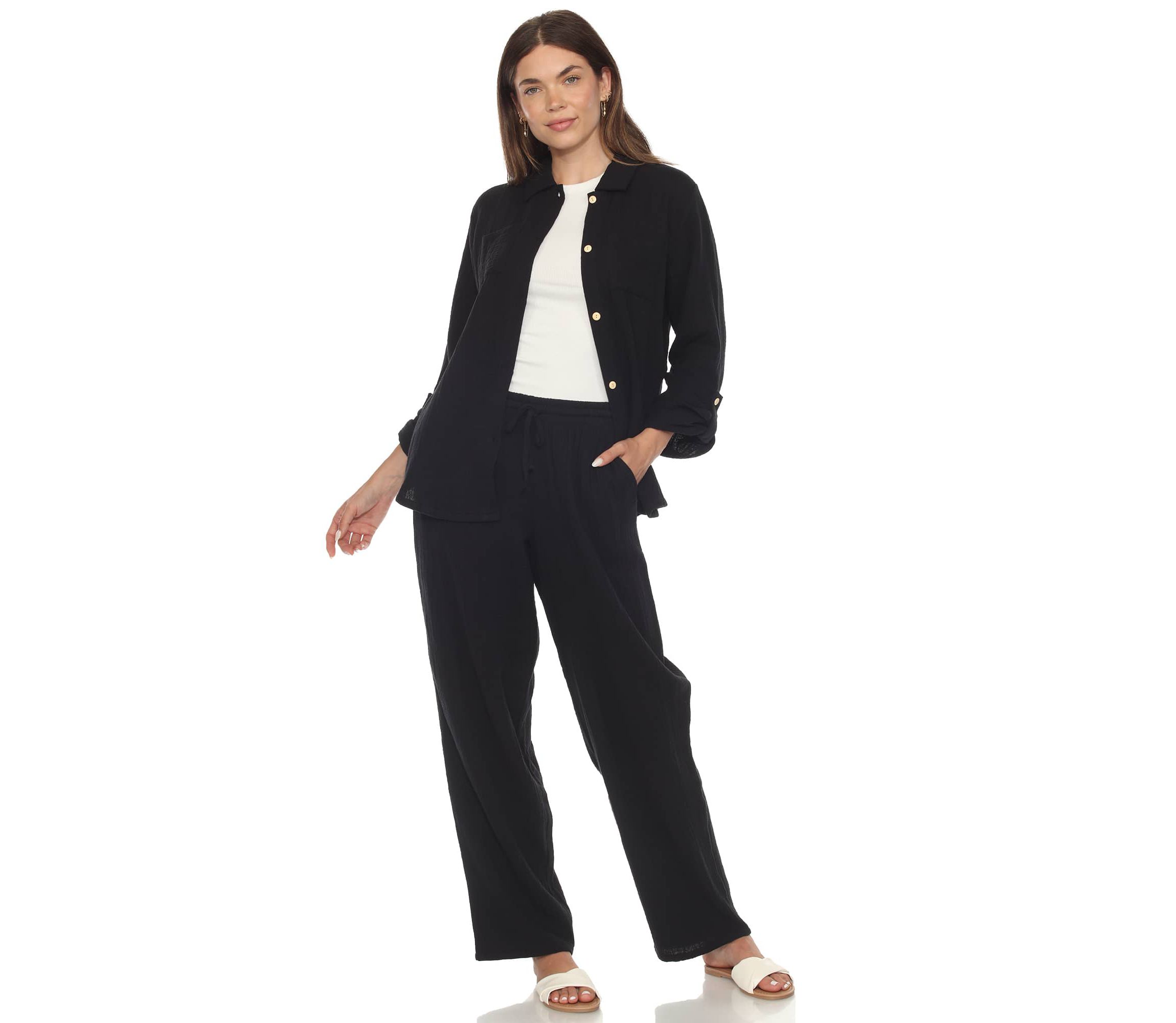 Womens Long Sleeve Button Down Cotton Gauze Set