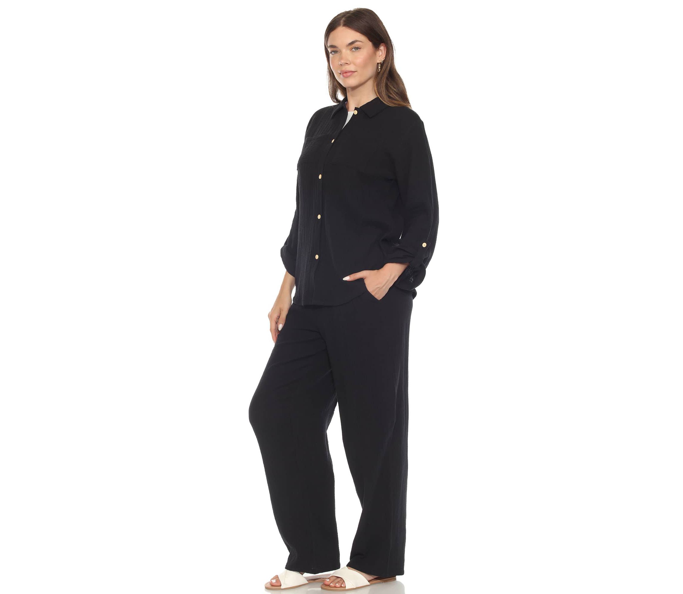 Womens Long Sleeve Button Down Cotton Gauze Set