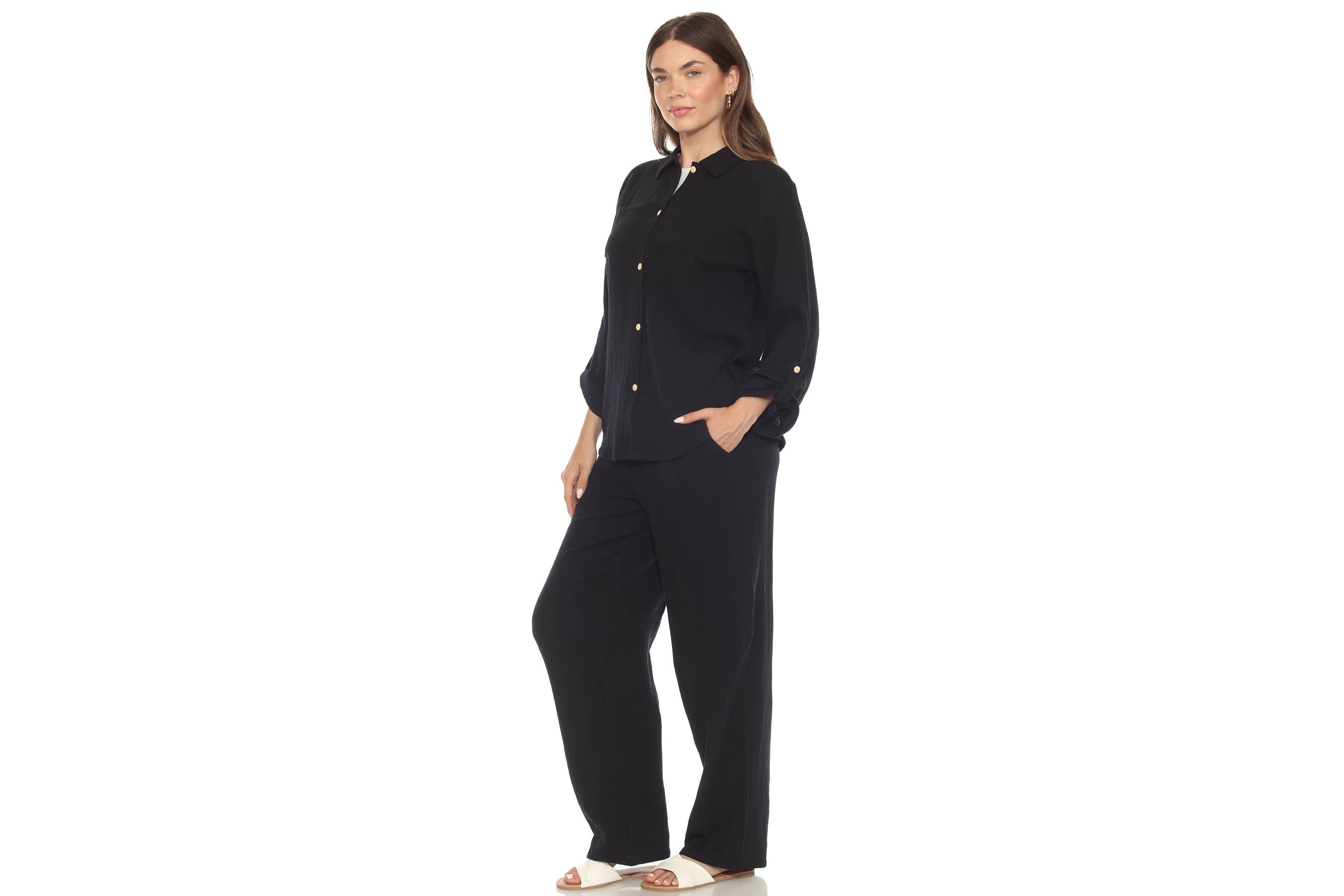 Womens Long Sleeve Button Down Cotton Gauze Set