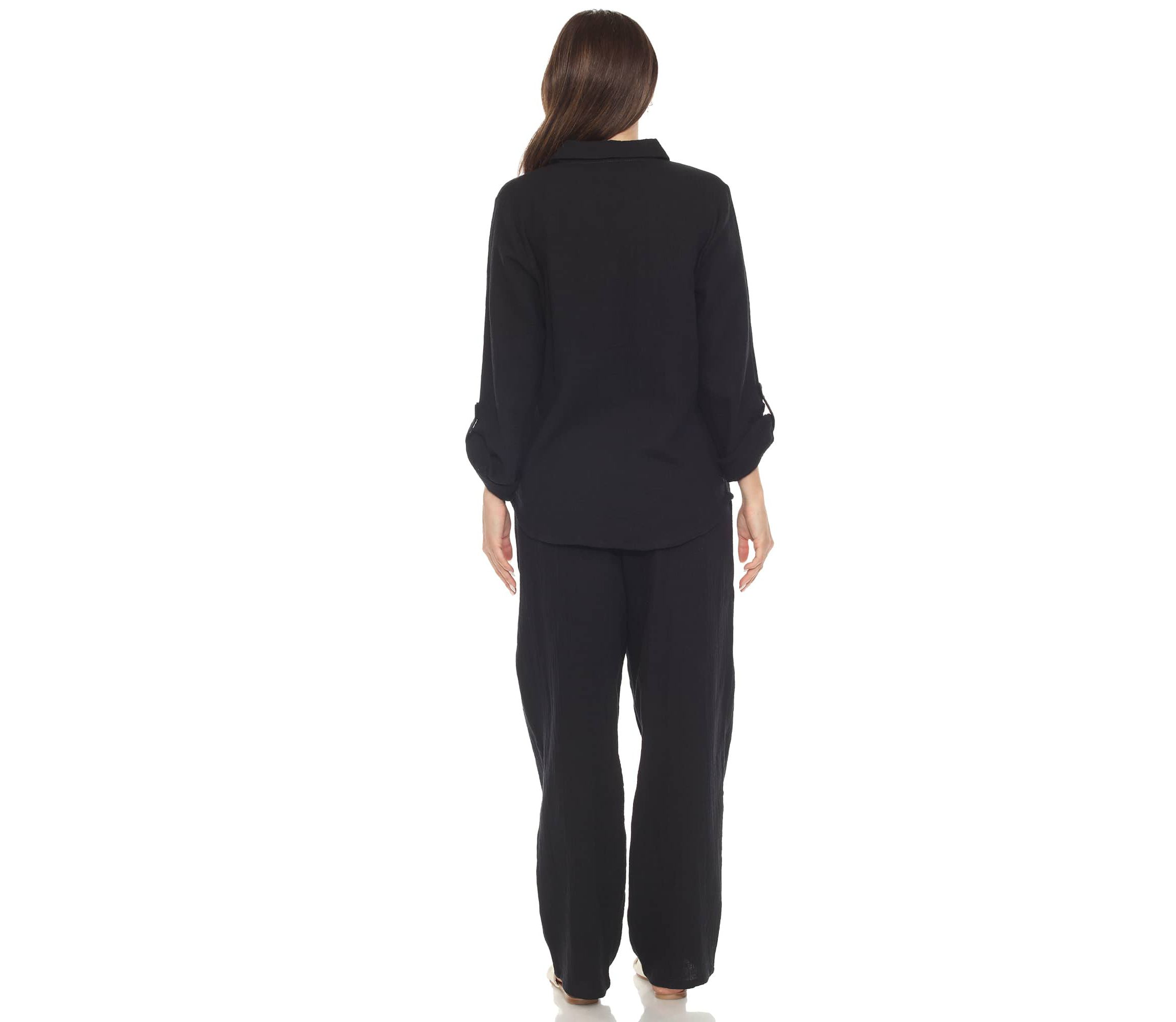 Womens Long Sleeve Button Down Cotton Gauze Set
