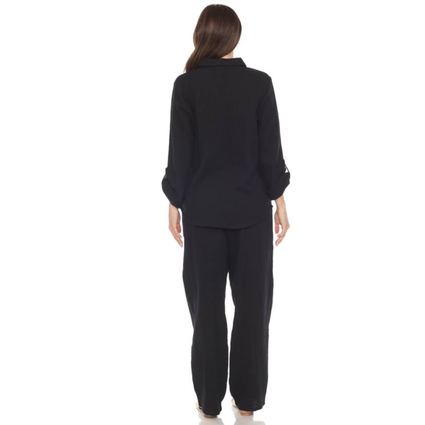 Womens Long Sleeve Button Down Cotton Gauze Set