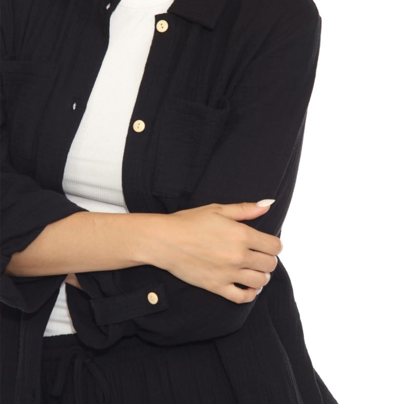 Womens Long Sleeve Button Down Cotton Gauze Set